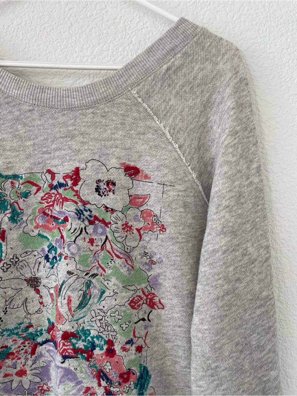 Anthropologie Heather Gray Floral Print Sweatshirt